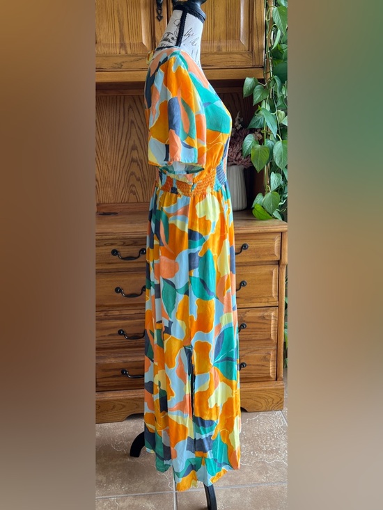 Abel the Label Multicolor Abstract Print Maxi Dress with Smocked Waist Small - Picture 3 of 9